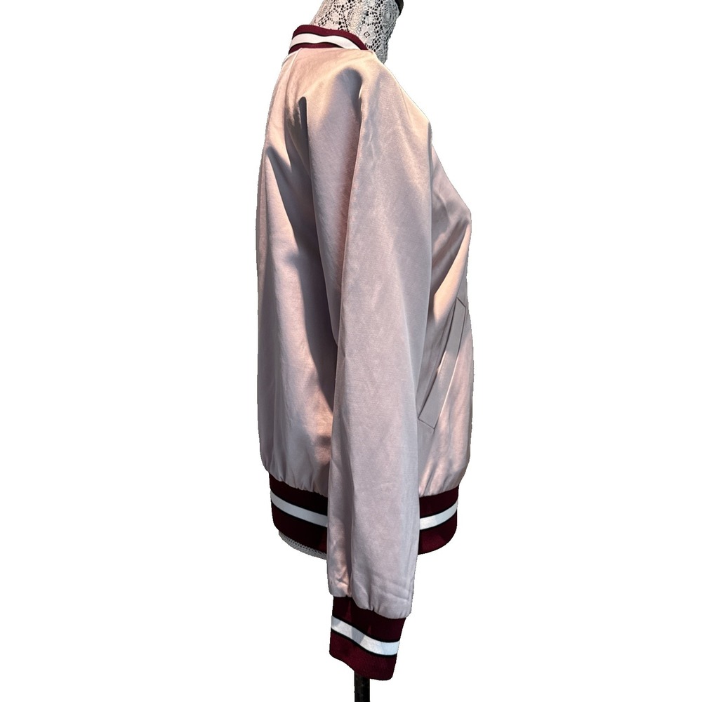 Aritzia Babaton Chelsea Satin Bomber Jacket Sz M Dusty Rose Varsity Preppy - Picture 5 of 16